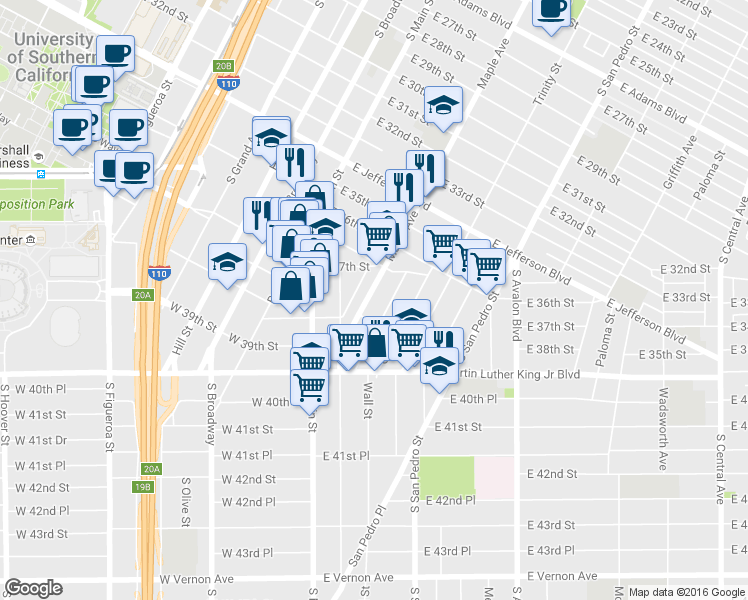 map of restaurants, bars, coffee shops, grocery stores, and more near 3737 Maple Avenue in Los Angeles
