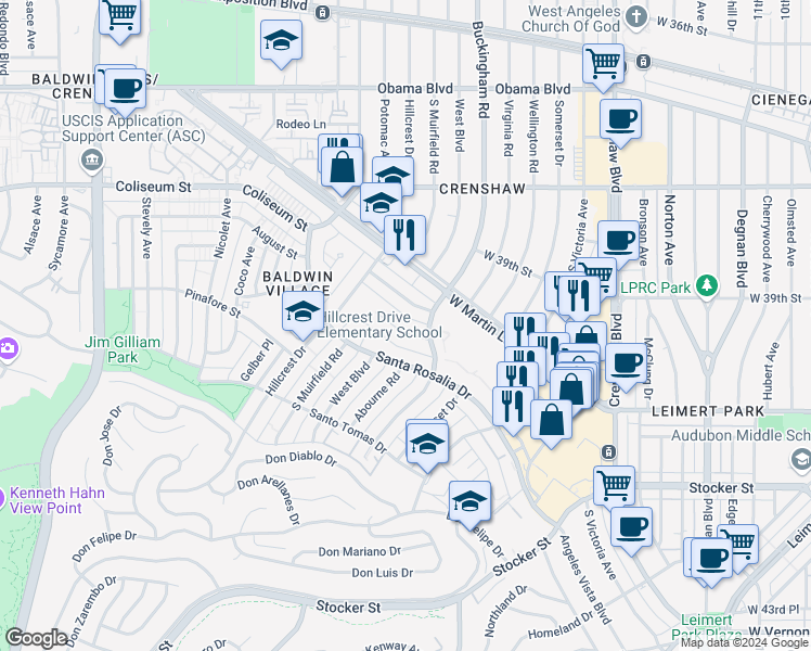map of restaurants, bars, coffee shops, grocery stores, and more near 4115 Palmwood Drive in Los Angeles
