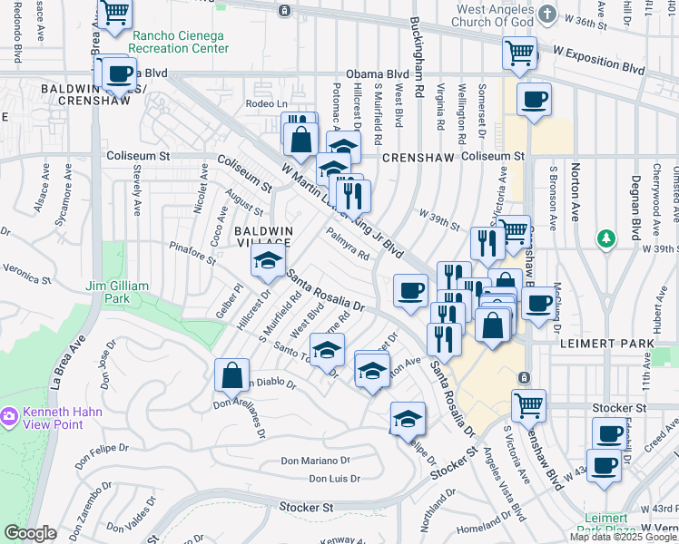 map of restaurants, bars, coffee shops, grocery stores, and more near 4115 Palmwood Drive in Los Angeles
