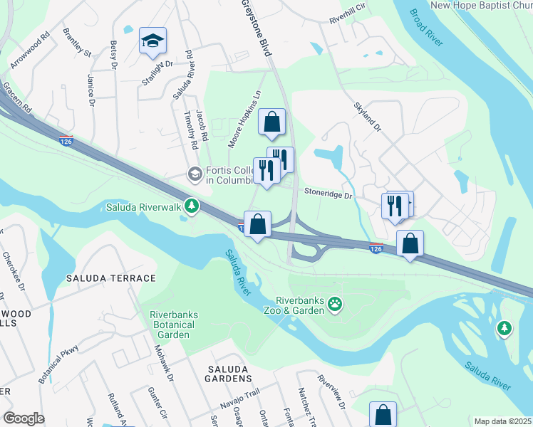 map of restaurants, bars, coffee shops, grocery stores, and more near 500 Gracern Road in Columbia