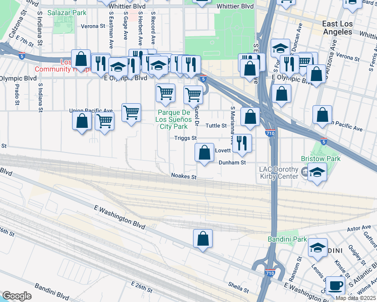 map of restaurants, bars, coffee shops, grocery stores, and more near 1424 South Sunol Drive in Los Angeles