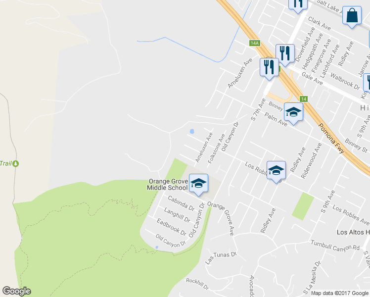 map of restaurants, bars, coffee shops, grocery stores, and more near 14410 Autumn Moon Drive in Hacienda Heights
