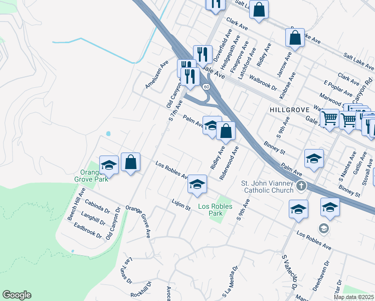 map of restaurants, bars, coffee shops, grocery stores, and more near 14707 Mountain Spring Street in Hacienda Heights