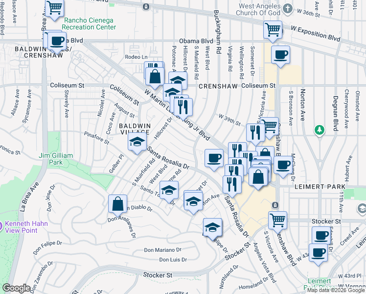map of restaurants, bars, coffee shops, grocery stores, and more near 4115 Palmwood Drive in Los Angeles