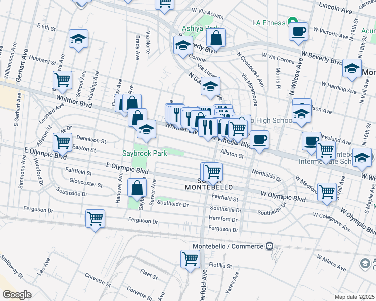 map of restaurants, bars, coffee shops, grocery stores, and more near 6507 Northside Drive in East Los Angeles