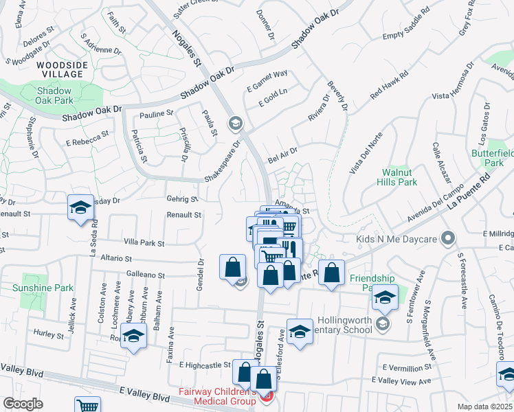 map of restaurants, bars, coffee shops, grocery stores, and more near 2726 Amanda Street in West Covina