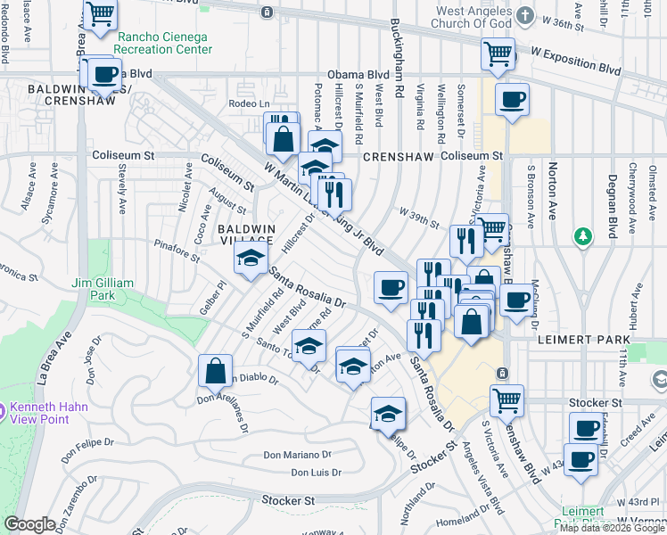 map of restaurants, bars, coffee shops, grocery stores, and more near 4115 Palmwood Drive in Los Angeles