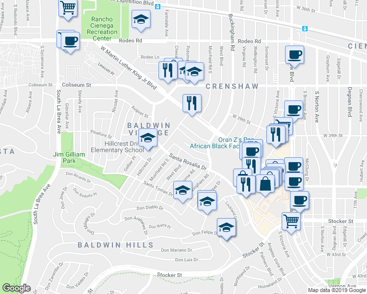 map of restaurants, bars, coffee shops, grocery stores, and more near 4115 Palmwood Drive in Los Angeles