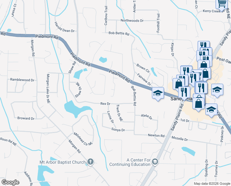 map of restaurants, bars, coffee shops, grocery stores, and more near 2678 Piedmont Oak Drive in Marietta