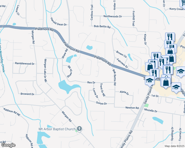 map of restaurants, bars, coffee shops, grocery stores, and more near 2816 Pine Meadow Drive in Marietta