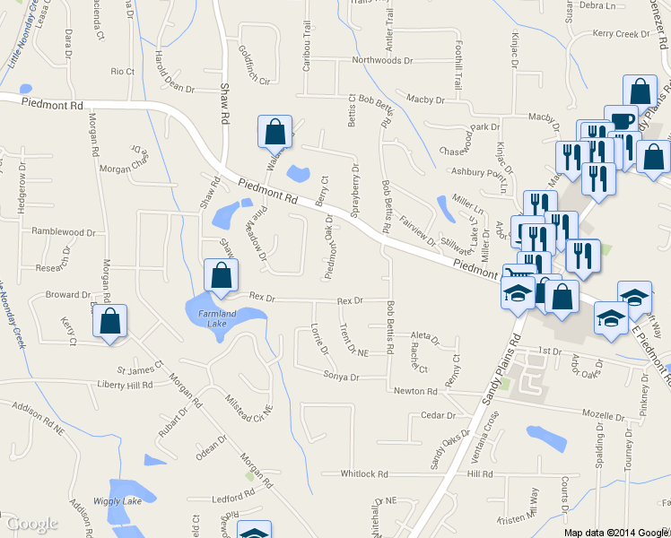map of restaurants, bars, coffee shops, grocery stores, and more near 2678 Piedmont Oak Drive in Marietta