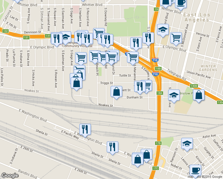 map of restaurants, bars, coffee shops, grocery stores, and more near 1424 South Sunol Drive in Los Angeles