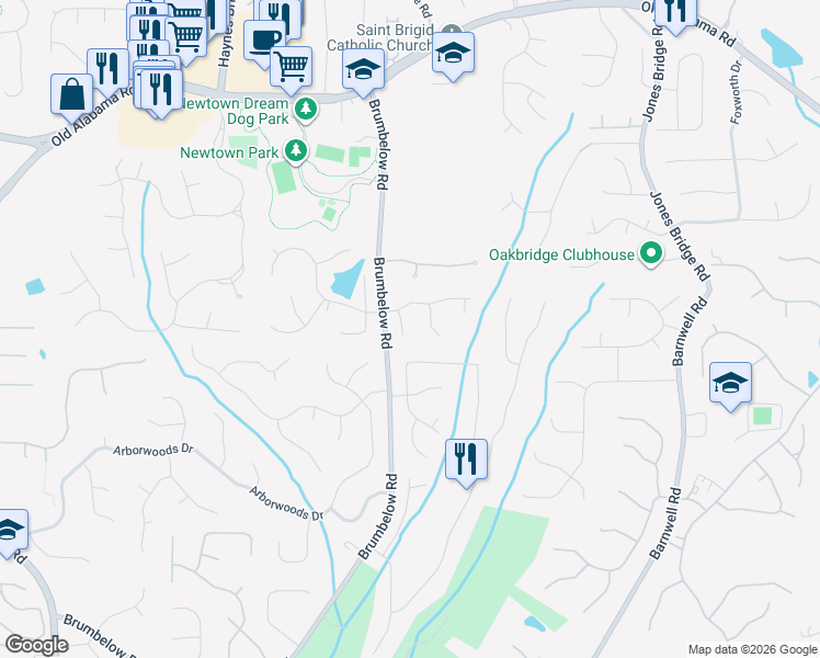 map of restaurants, bars, coffee shops, grocery stores, and more near 110 Cupit Close in Alpharetta