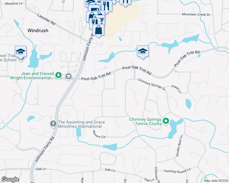 map of restaurants, bars, coffee shops, grocery stores, and more near 2646 Alpine Trail in Marietta
