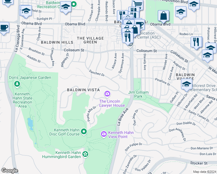 map of restaurants, bars, coffee shops, grocery stores, and more near 5211 Veronica Street in Los Angeles