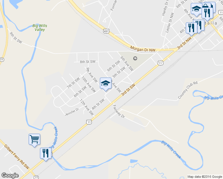 map of restaurants, bars, coffee shops, grocery stores, and more near 807 4th Street Southwest in Attalla