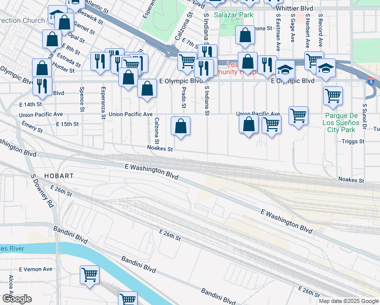 map of restaurants, bars, coffee shops, grocery stores, and more near 3800 Noakes Street in Los Angeles