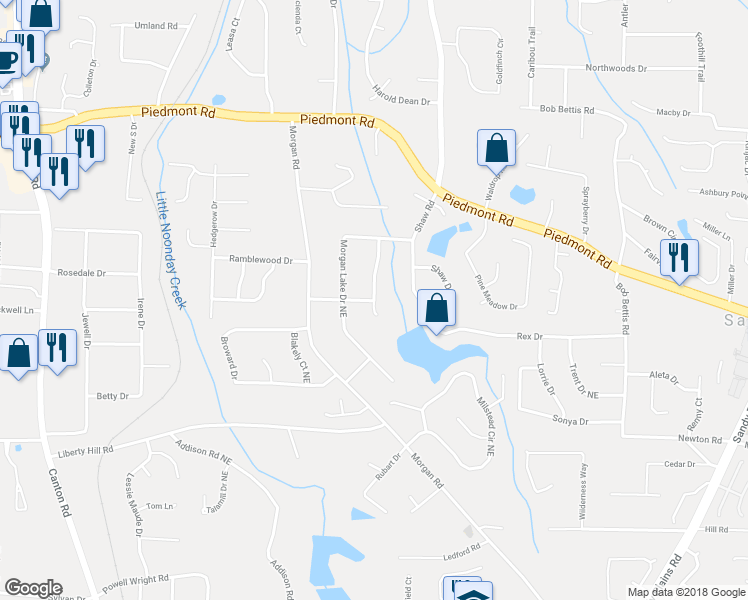 map of restaurants, bars, coffee shops, grocery stores, and more near 2651 Green Meadow Lane in Marietta