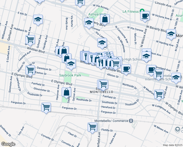 map of restaurants, bars, coffee shops, grocery stores, and more near 6507 Northside Drive in East Los Angeles