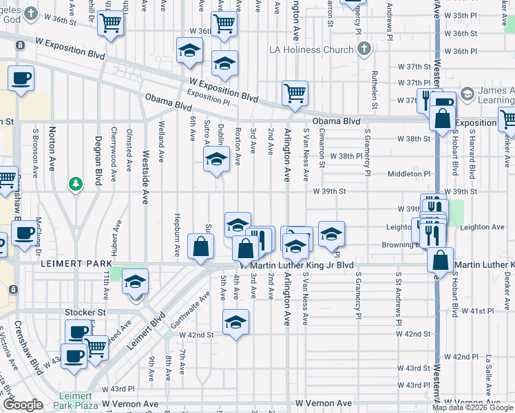 map of restaurants, bars, coffee shops, grocery stores, and more near 3920 3rd Avenue in Los Angeles