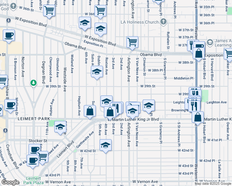 map of restaurants, bars, coffee shops, grocery stores, and more near 3920 3rd Avenue in Los Angeles