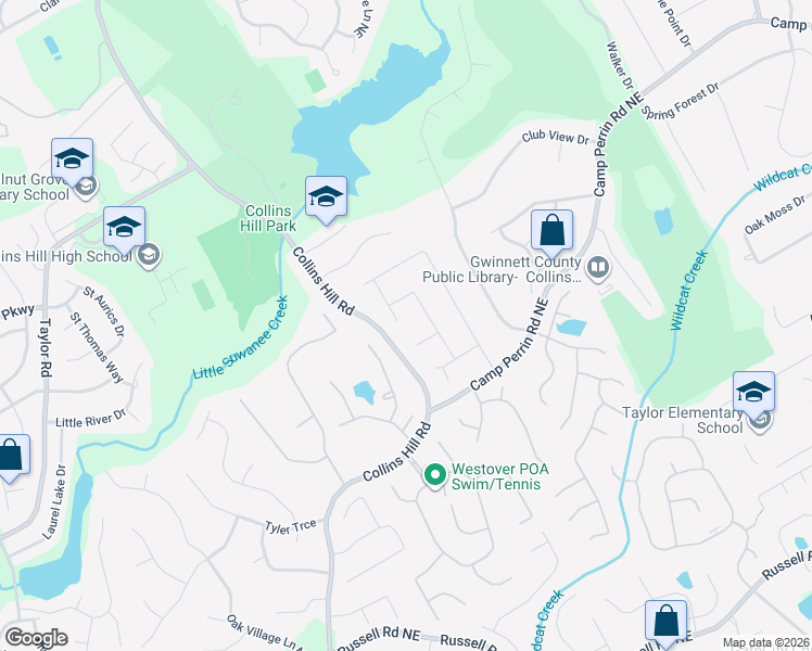 map of restaurants, bars, coffee shops, grocery stores, and more near 2001 Queen Victoria Court in Lawrenceville