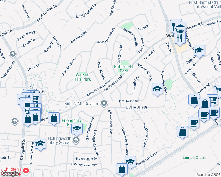 map of restaurants, bars, coffee shops, grocery stores, and more near 3240 La Puente Road in West Covina