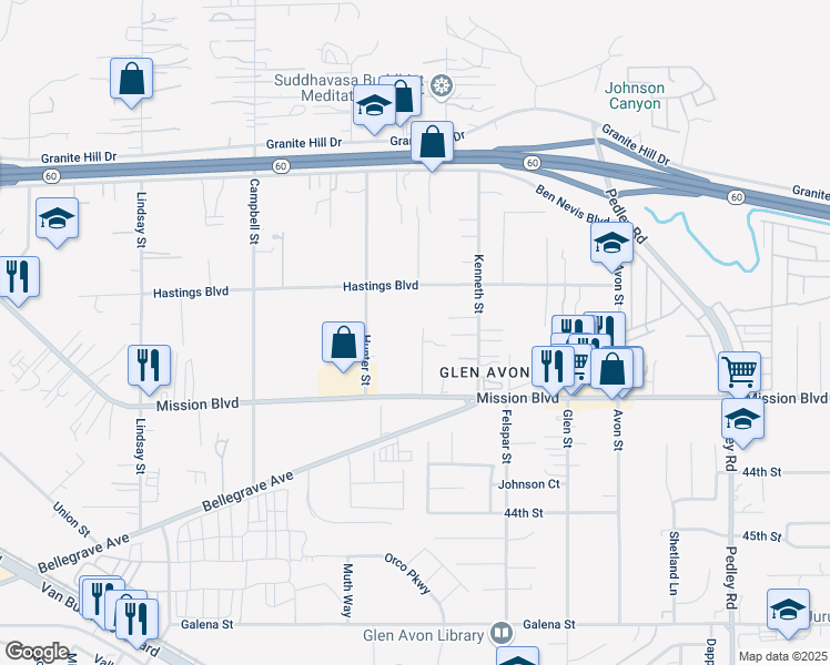 map of restaurants, bars, coffee shops, grocery stores, and more near 4093 Stanton Street in Riverside