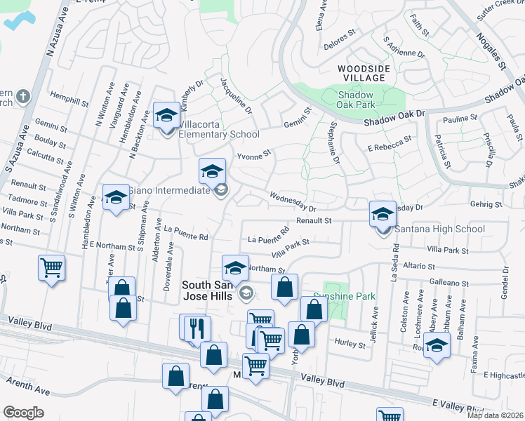 map of restaurants, bars, coffee shops, grocery stores, and more near 1846 Arizona in West Covina