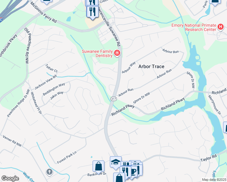 map of restaurants, bars, coffee shops, grocery stores, and more near 590 Devonshire Walk Drive in Suwanee