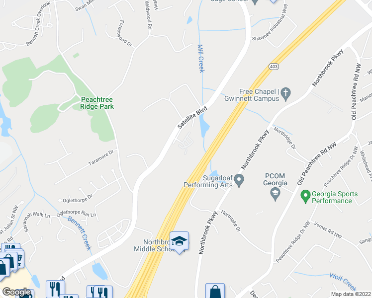 map of restaurants, bars, coffee shops, grocery stores, and more near 821 Riverdance Drive in Suwanee