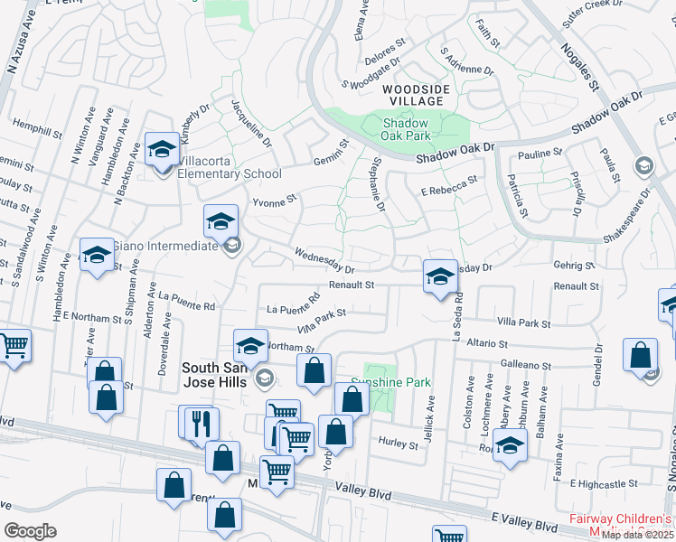 map of restaurants, bars, coffee shops, grocery stores, and more near 1942 Hawaii Street in West Covina