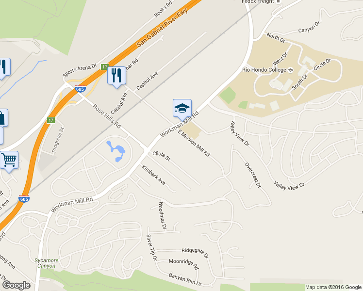 map of restaurants, bars, coffee shops, grocery stores, and more near 4140 Workman Mill Road in Whittier