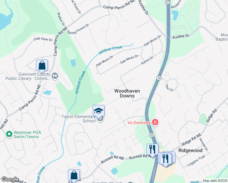 map of restaurants, bars, coffee shops, grocery stores, and more near 891 Thousand Oaks Drive in Lawrenceville
