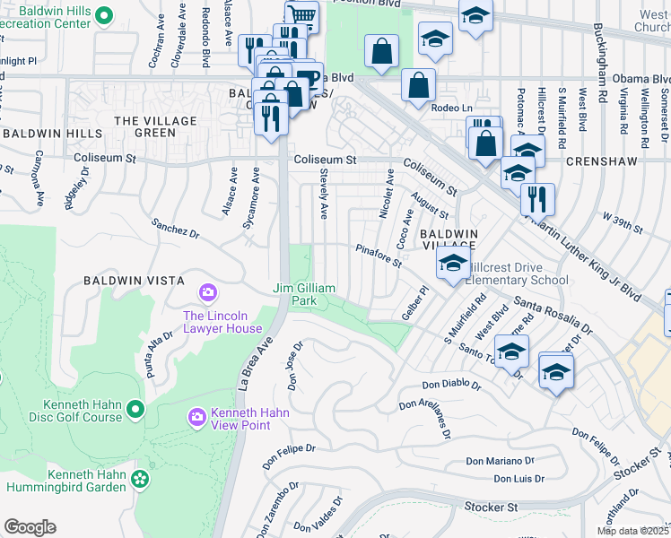 map of restaurants, bars, coffee shops, grocery stores, and more near 4032 Stevely Avenue in Los Angeles