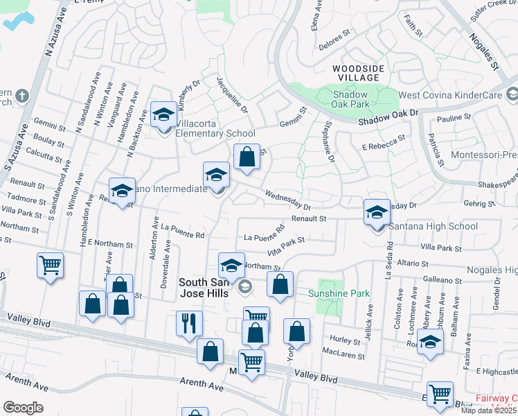 map of restaurants, bars, coffee shops, grocery stores, and more near 3729 Florida Street in West Covina