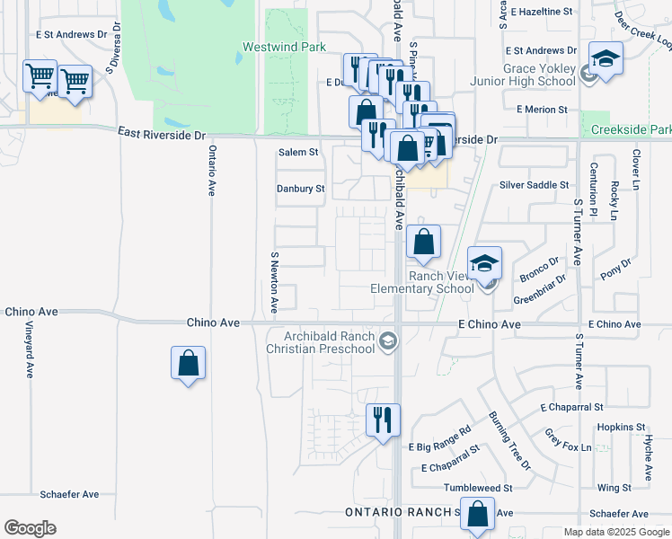 map of restaurants, bars, coffee shops, grocery stores, and more near 3254 Silo Paseo in Ontario