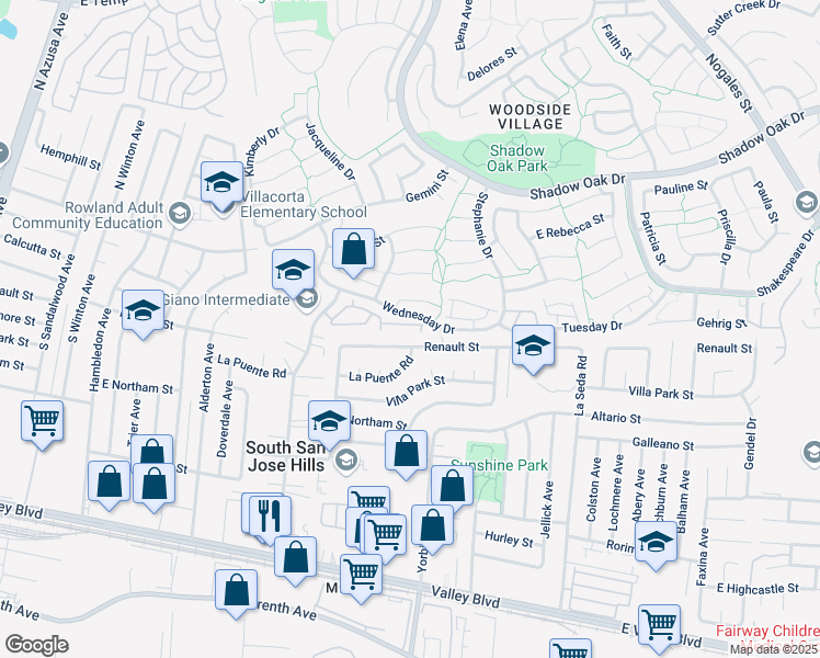 map of restaurants, bars, coffee shops, grocery stores, and more near 1916 Hawaii Street in West Covina