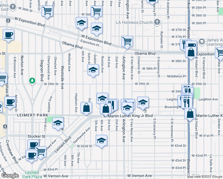 map of restaurants, bars, coffee shops, grocery stores, and more near 3916 3rd Avenue in Los Angeles