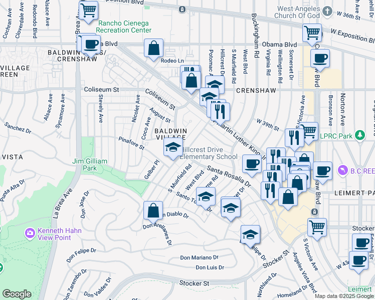 map of restaurants, bars, coffee shops, grocery stores, and more near 3982 Hillcrest Drive in Los Angeles