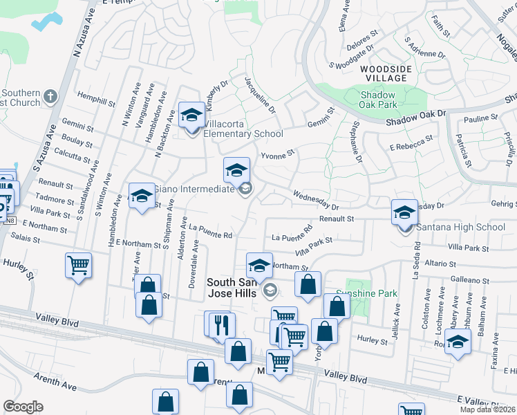 map of restaurants, bars, coffee shops, grocery stores, and more near 1812 Arizona in West Covina