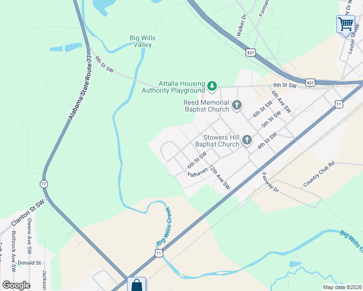 map of restaurants, bars, coffee shops, grocery stores, and more near 1205 7th Street Southwest in Attalla