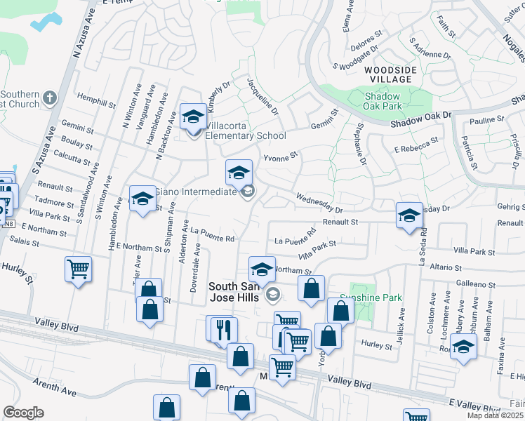 map of restaurants, bars, coffee shops, grocery stores, and more near 1814 Arizona in West Covina