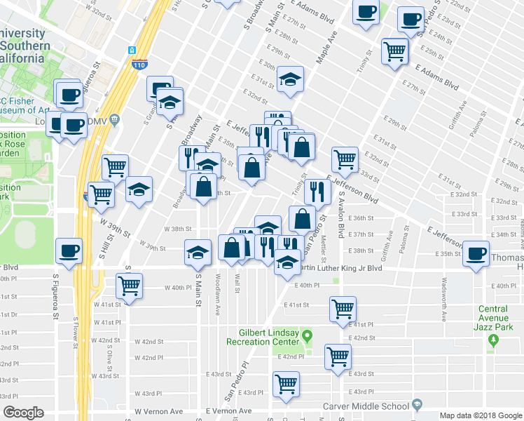map of restaurants, bars, coffee shops, grocery stores, and more near in Los Angeles