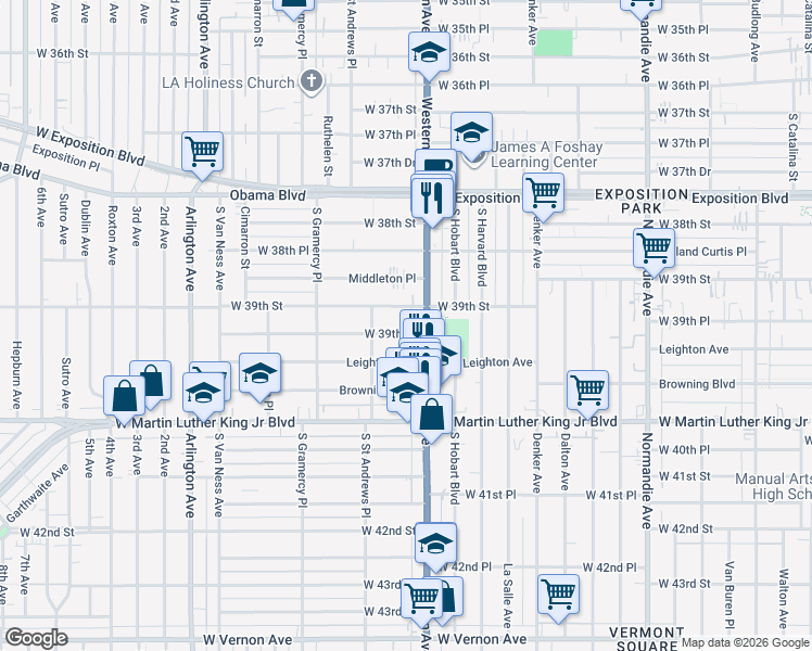 map of restaurants, bars, coffee shops, grocery stores, and more near in Los Angeles