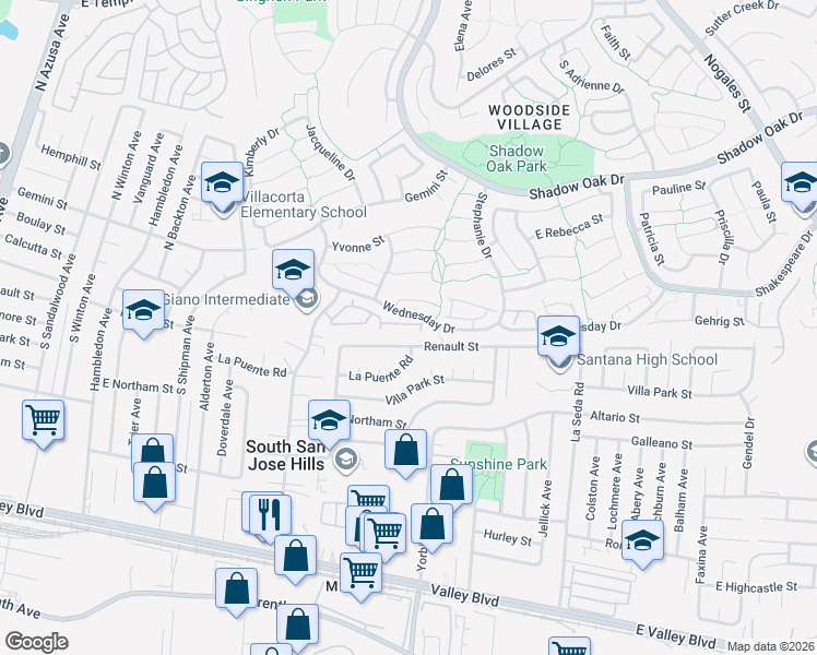 map of restaurants, bars, coffee shops, grocery stores, and more near 1916 Hawaii Street in West Covina