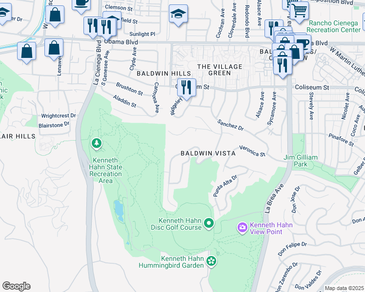 map of restaurants, bars, coffee shops, grocery stores, and more near 4103 South Cloverdale Avenue in Los Angeles