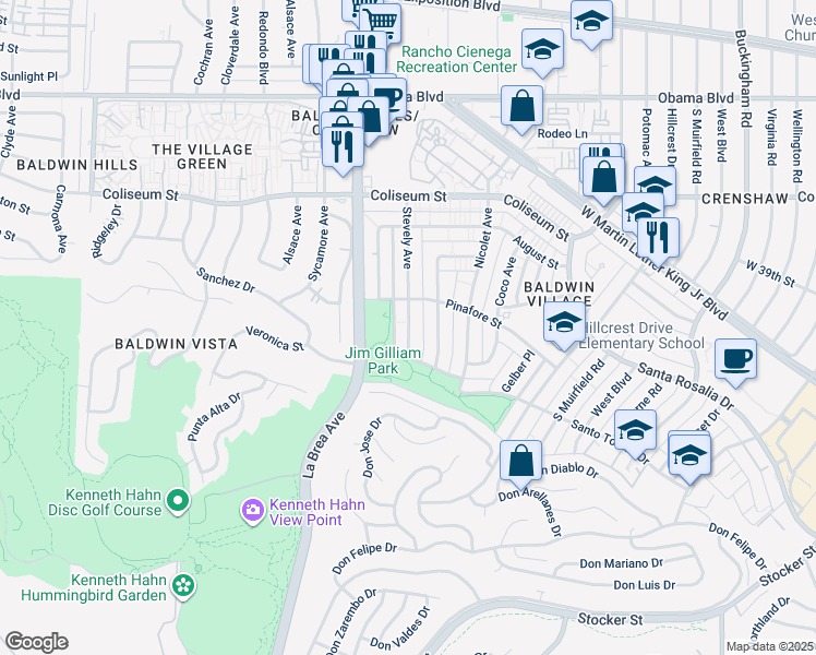 map of restaurants, bars, coffee shops, grocery stores, and more near 4032 Stevely Avenue in Los Angeles