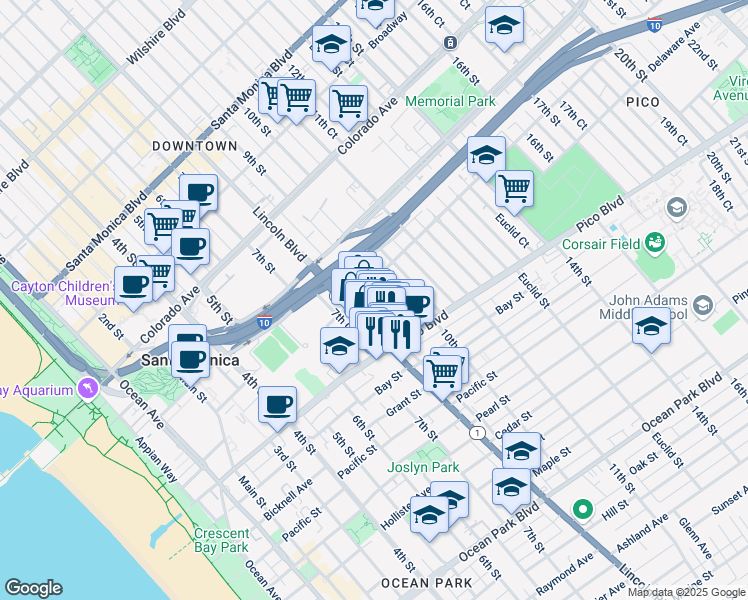 map of restaurants, bars, coffee shops, grocery stores, and more near 1820 9th Street in Santa Monica