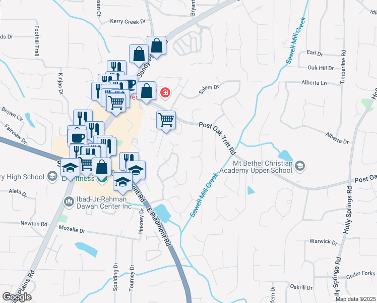 map of restaurants, bars, coffee shops, grocery stores, and more near 2685 Bennington Drive Northeast in Marietta